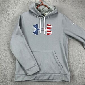 Under Armour Storm Men Patriotic Hoodie Sweatshirt Medium Gray Drawstring Pocket